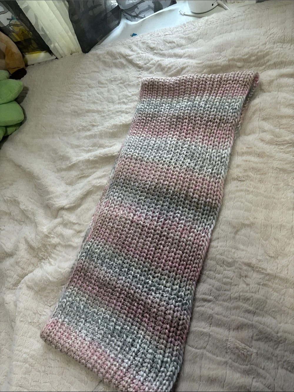 New York & Company Pink, Gray and Cream Ombre Chunky Knit Scarf infinity style